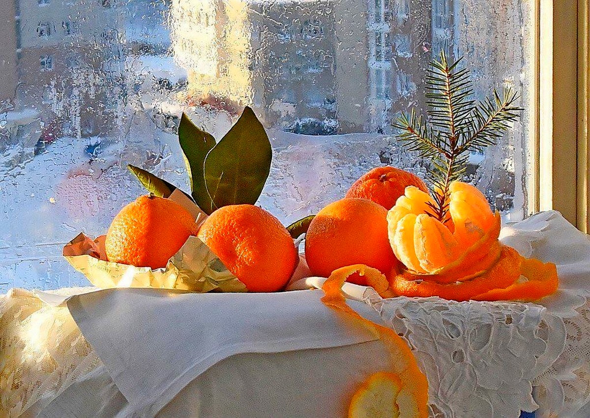 Десерт фрукты под снегом