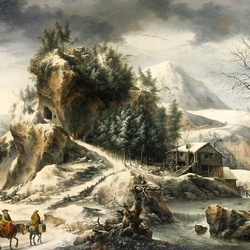 Пазл: Зимний пейзаж с пещерой