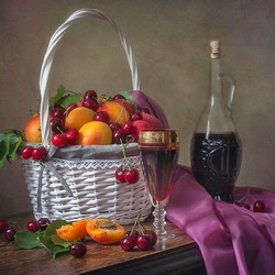 Пазл: Натюрморт с фруктами и вином