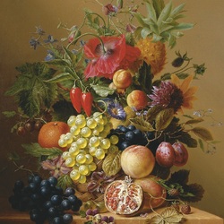 Пазл: Букет цветов и фрукты