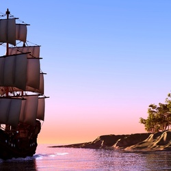 Пазл: Парусник на закате