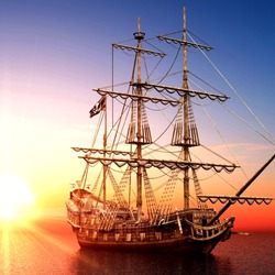 Пазл: Парусник на восходе солнца