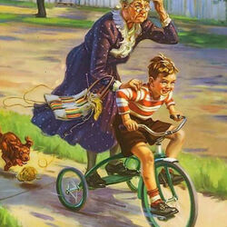 Пазл: С бабулей на велосипеде