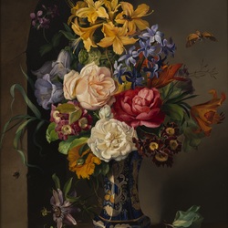 Пазл: Букет цветов в синей вазе