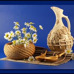 Пазл: Натюрморт с ромашками