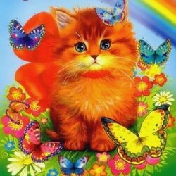 Пазл: Рыжий котенок с бабочками