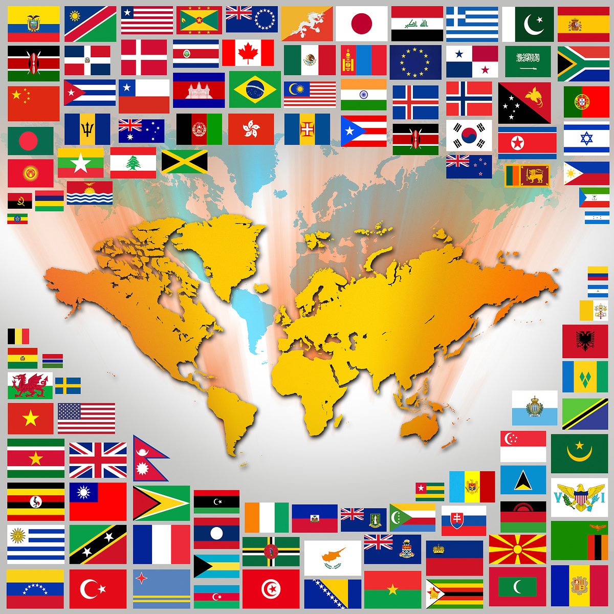 Флаги мира на карте мира