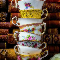 Пазл: Чашки и старые книги