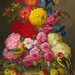 Пазл: Цветы, яблоки и птички