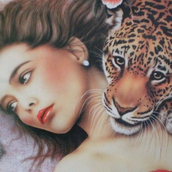 Пазл: Девушка с леопардом
