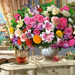 Пазл: Букет у окна