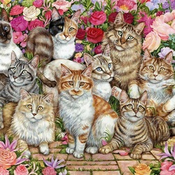 Пазл: Цветочные кошки