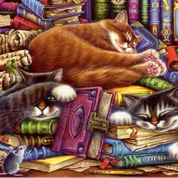 Пазл: Кошачья библиотека