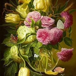 Пазл: Желтые тюлпаны и розы