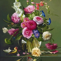 Пазл: Букет цветов с бабочками