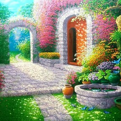 Пазл: Цветущий дворик