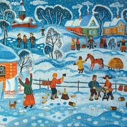 Пазл: Зимний день в деревне