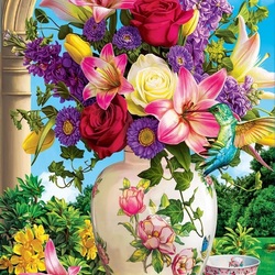 Пазл: Букет цветов в вазе