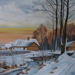 Пазл: Зима в деревне