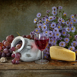 Пазл: Натюрморт с виноградом и сыром