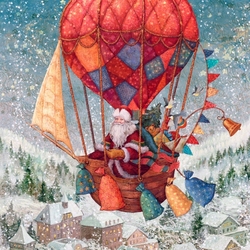 Пазл: Дед Мороз на воздушном шаре