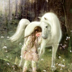 Пазл: Девочка и  белая лошадь