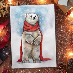 Пазл: Рождественский полярный медведь