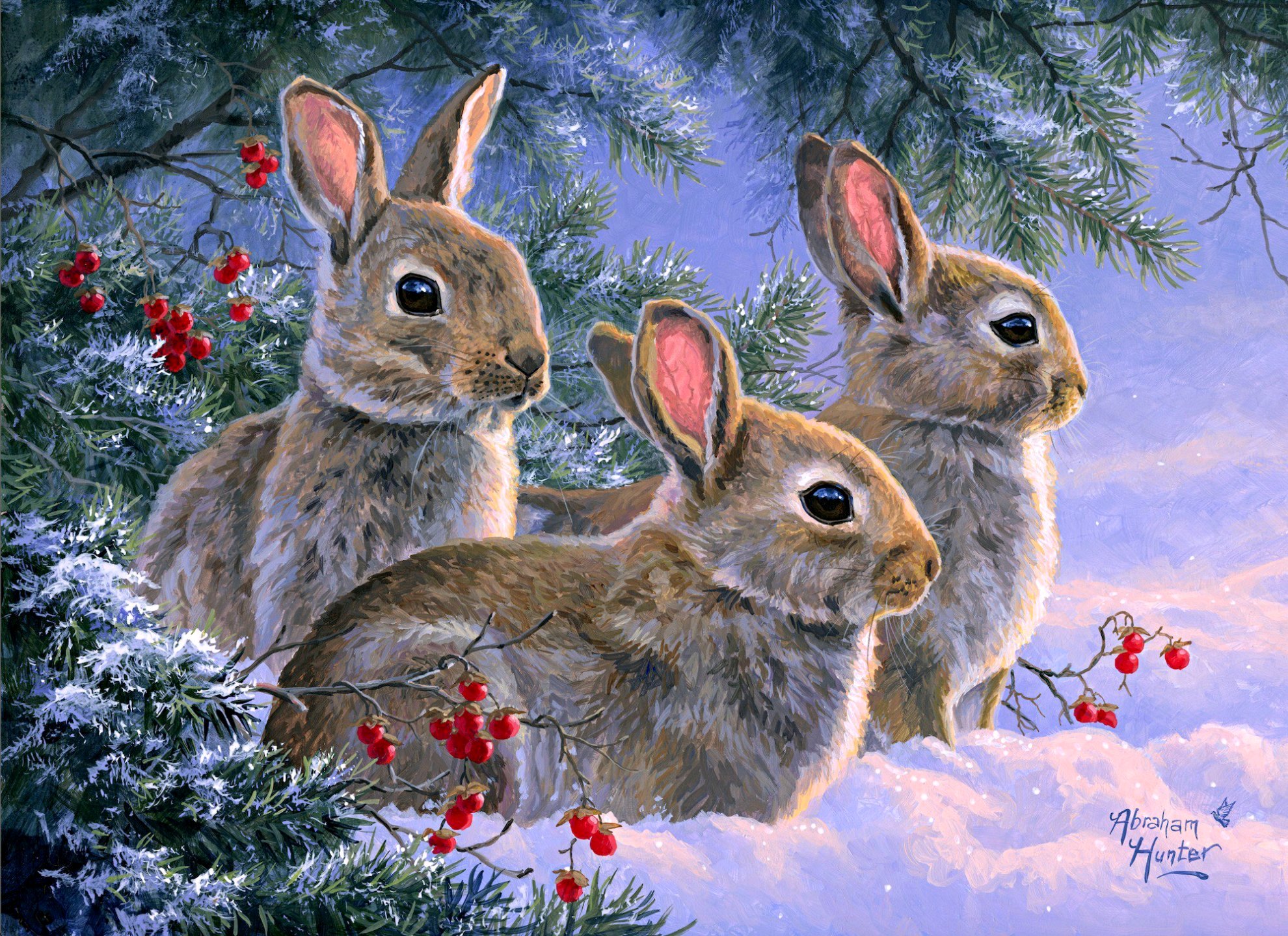 Картина зайцы зимой