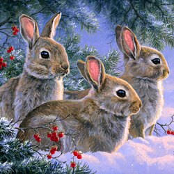 Пазл: Зайчишки в лесу