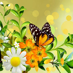 Пазл: Цветы и бабочки
