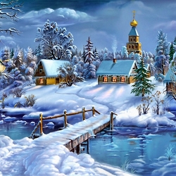 Пазл: Деревня зимой