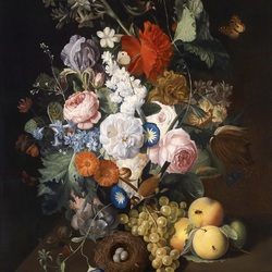 Пазл: Натюрморт с цветами и гнездом