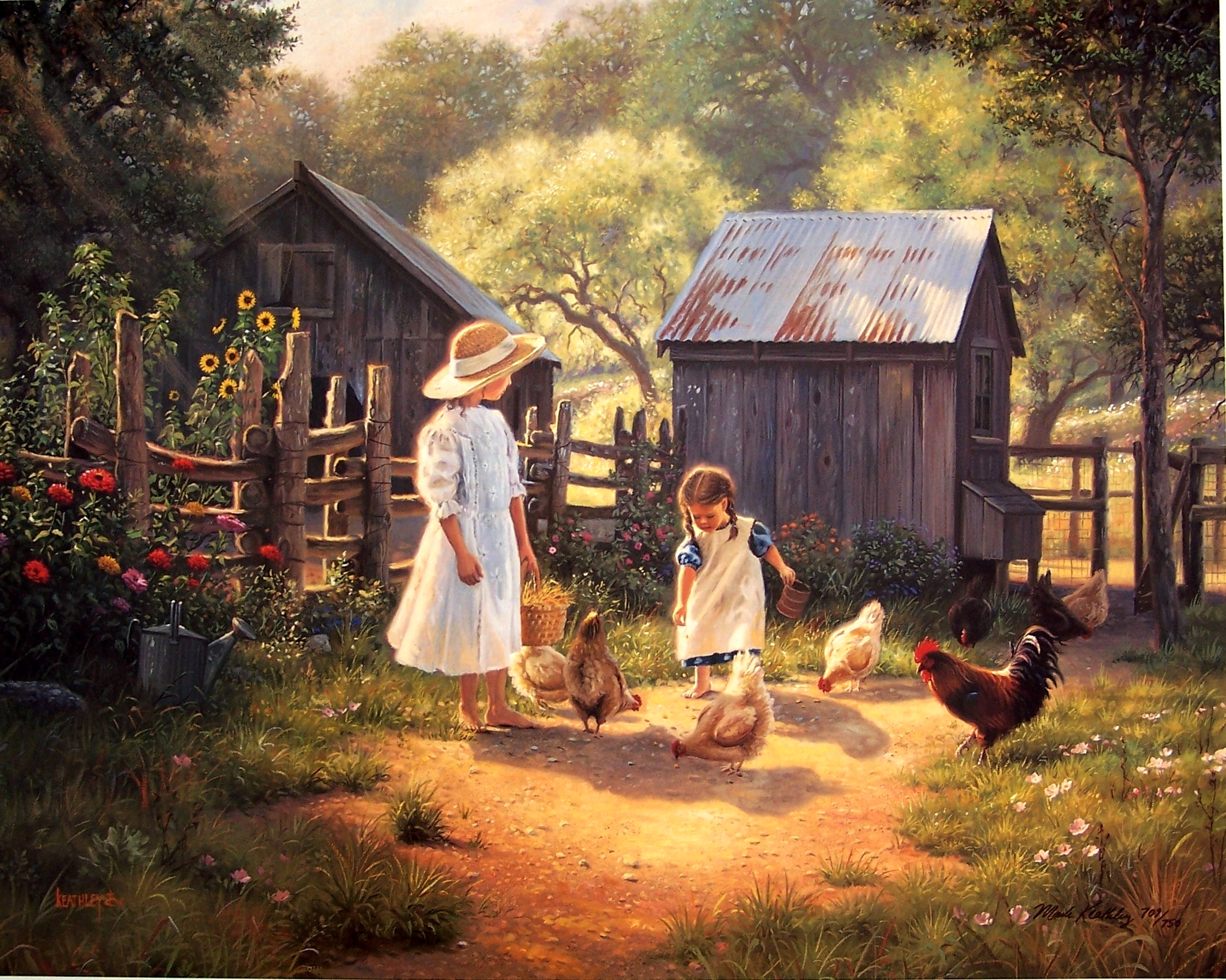 В полдень ребята вышли во двор. Художник Mark Keathley деревенская жизнь. Mark Keathley картины дети.