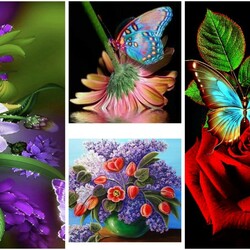 Пазл: Цветы и бабочки