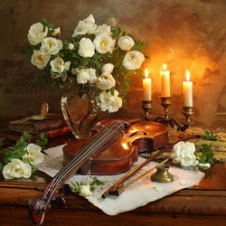 Пазл: Натюрморт со скрипкой и цветами