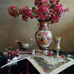 Пазл: Натюрморт с цветами в китайской вазе