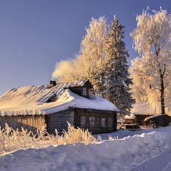 Пазл: Зимний день в деревне