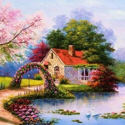 Пазл: Дом в весеннем саду