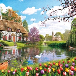 Пазл: Коттедж у реки