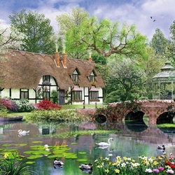 Пазл: Коттедж весной