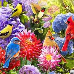 Пазл: Птицы в цветах