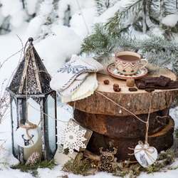 Пазл: Чашка горячего чая на морозе