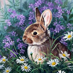 Пазл: Зайчишка и цветы