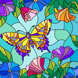 Пазл: Цветы и бабочка