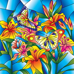 Пазл: Цветы и бабочка