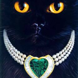 Пазл: Жемчужное ожерелье и черный кот