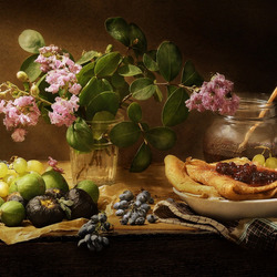 Пазл: Натюрморт с розой и вареньем