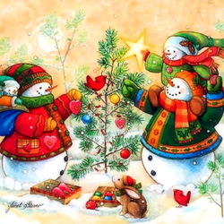 Пазл: Новогодние снеговики