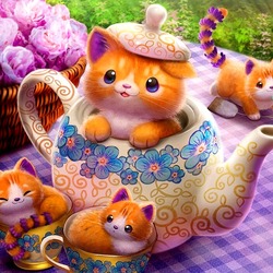 Пазл: Цветочные кошки