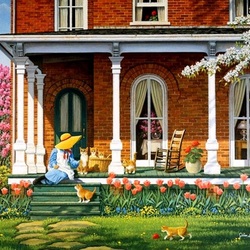 Пазл: Хозяйка с котятами